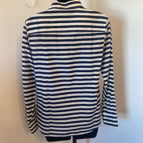 J.Crew Navy Blue White Stripe Button Down Shirt Long Sleeve Top Boy Cut Womens 4 - Picture 4 of 7